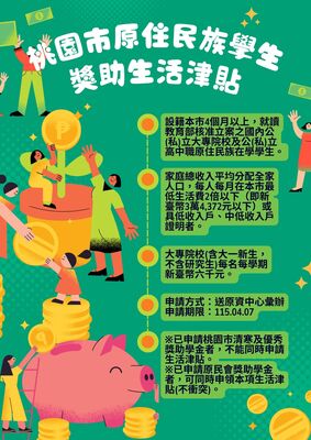 【獎助學金】🔥115年度桃園市原住民族學生獎助要點生活津貼圖片