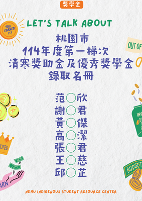 【獎助學金】🔥桃園市114年度第一梯次(113-2學期)原住民族學生清寒獎助金及優秀獎學金-綠取名冊圖片