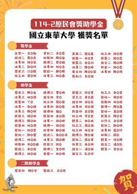 🎊【114學年度第2學期原民會原住民學生獎助學金－本校第2階段獲獎名單】🎉圖片