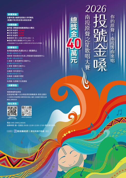 【轉知】南投縣政府辦理「投號金嗓－2026南投原聲之星歌唱大賽」活動，開始報名！圖片